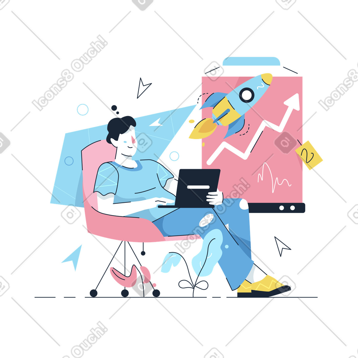 Man startet ein neues projekt online-Illustration im Work Hard-Stil als Download in PNG, SVG