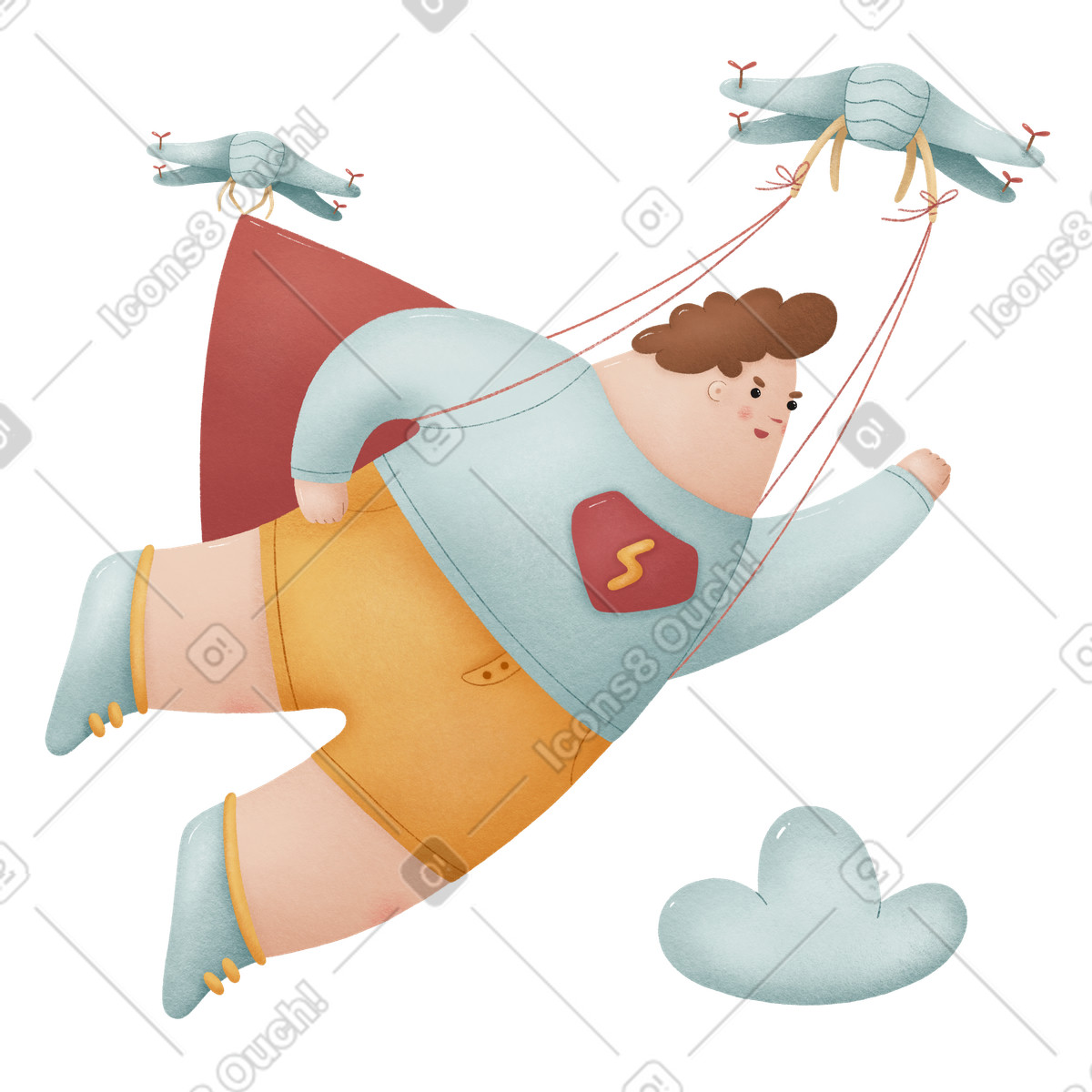 Mann im superman-kostüm fliegt auf hubschraubern-Illustration Woolly-Stil als Download in PNG, SVG