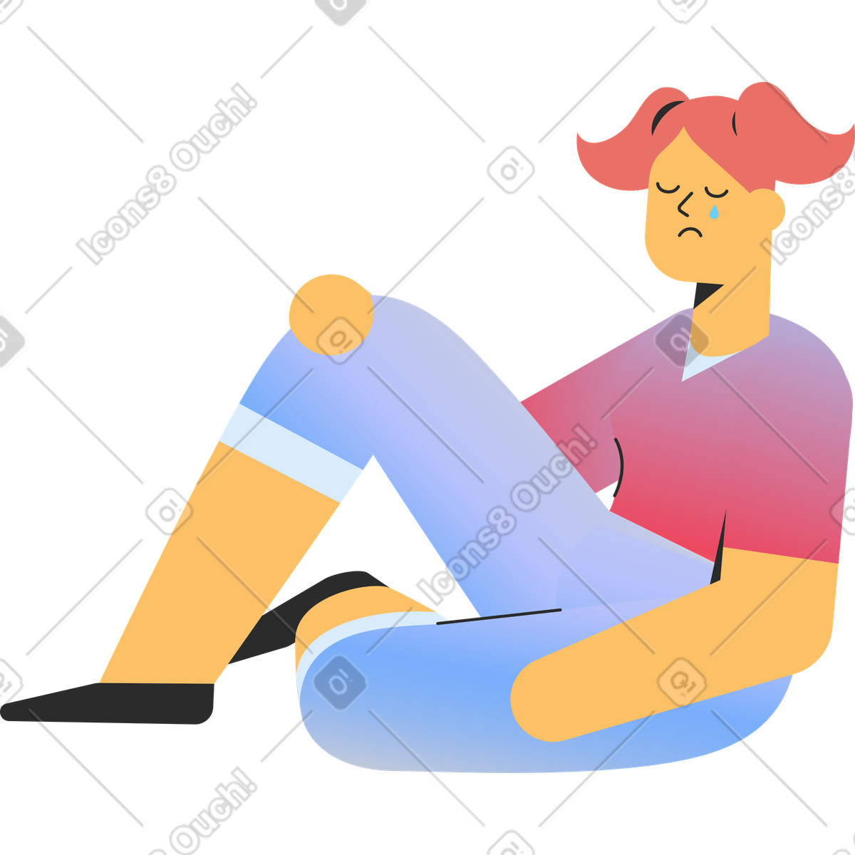 Sad girl with ponytails illustration in PNG, SVG
