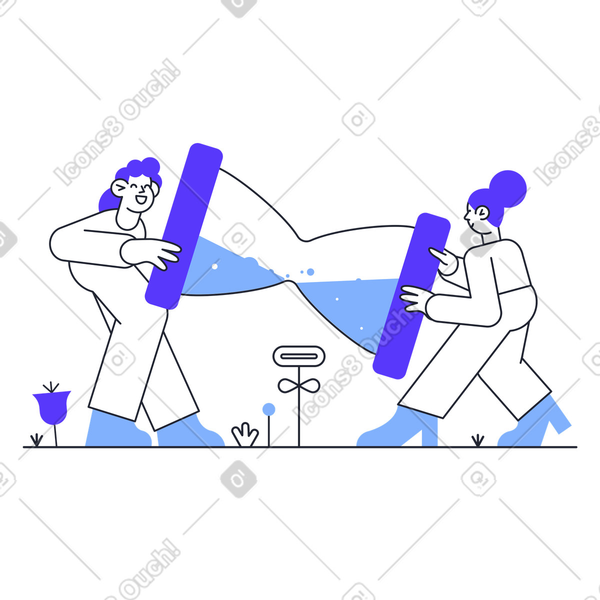 Girls holding hourglass illustration in Pablita style download in PNG, SVG
