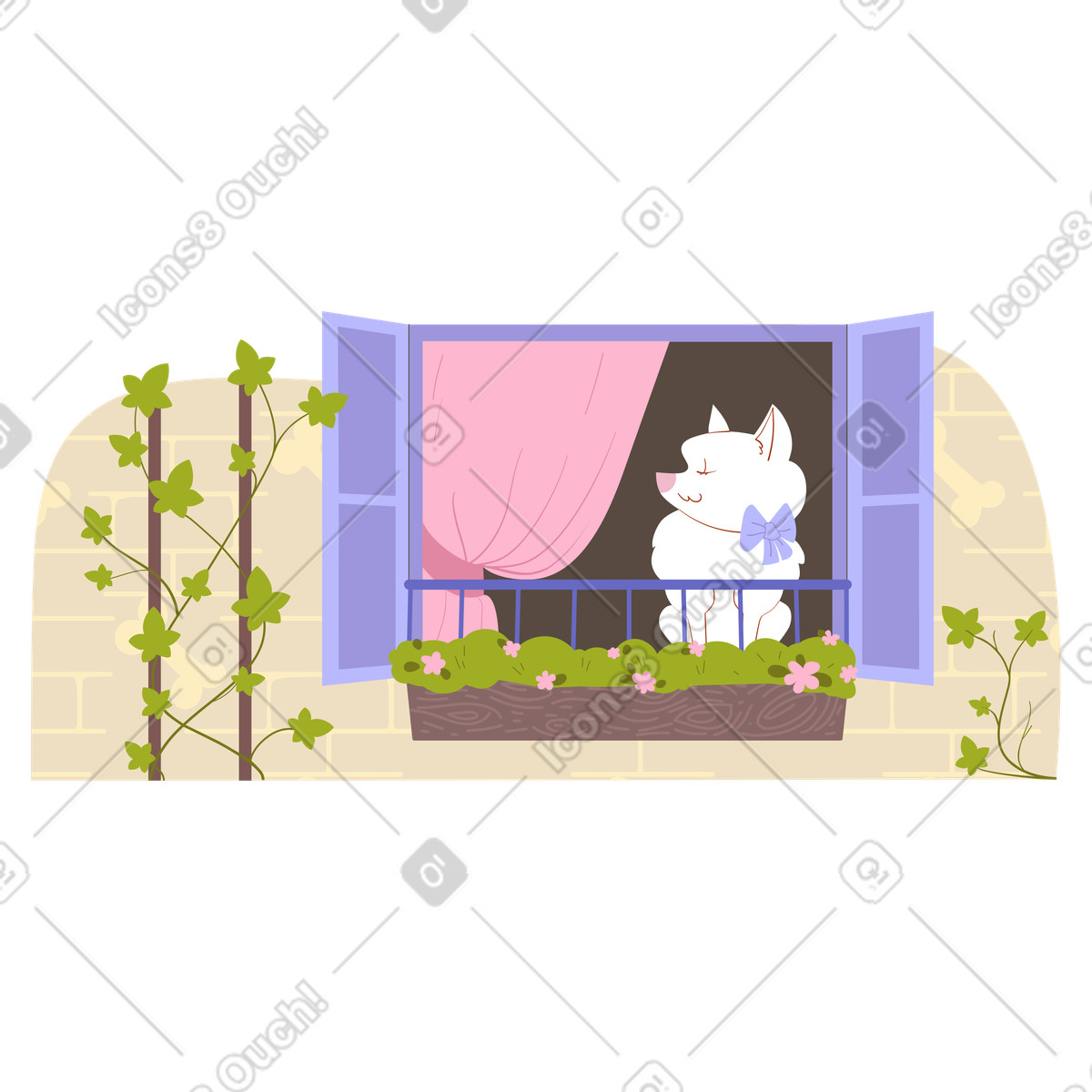 Cane bianco seduto vicino alla finestra illustrazione in stile Woof scarica in PNG, SVG