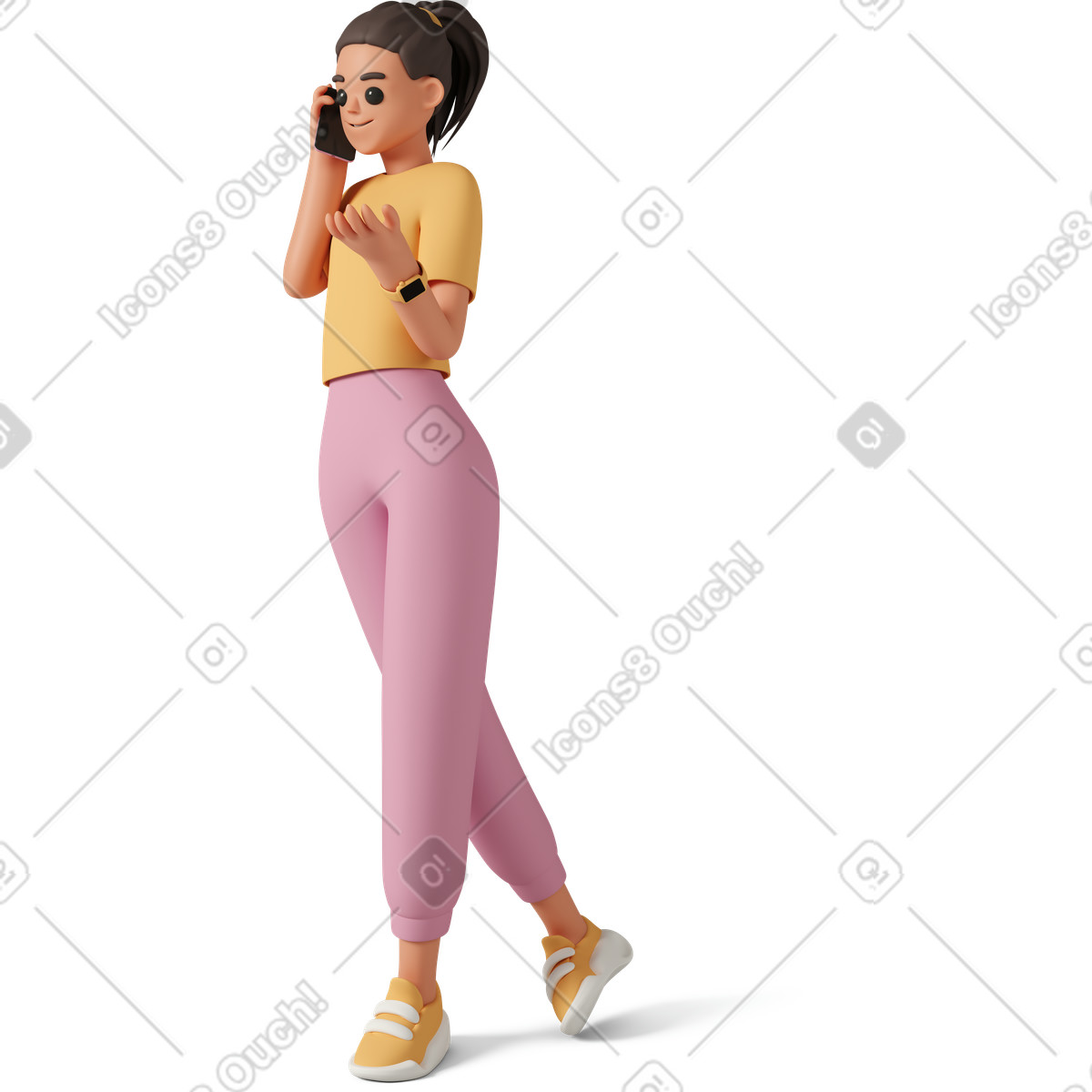 3D Casual life 스타일의 Girl talking on phone 일러스트레이션 PNG, SVG 다운로드