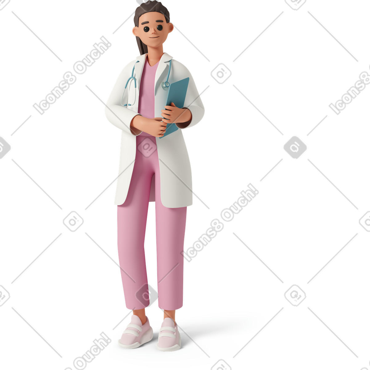 3D Casual life 스타일의 Female doctor with clipboard 일러스트레이션 PNG, SVG 다운로드