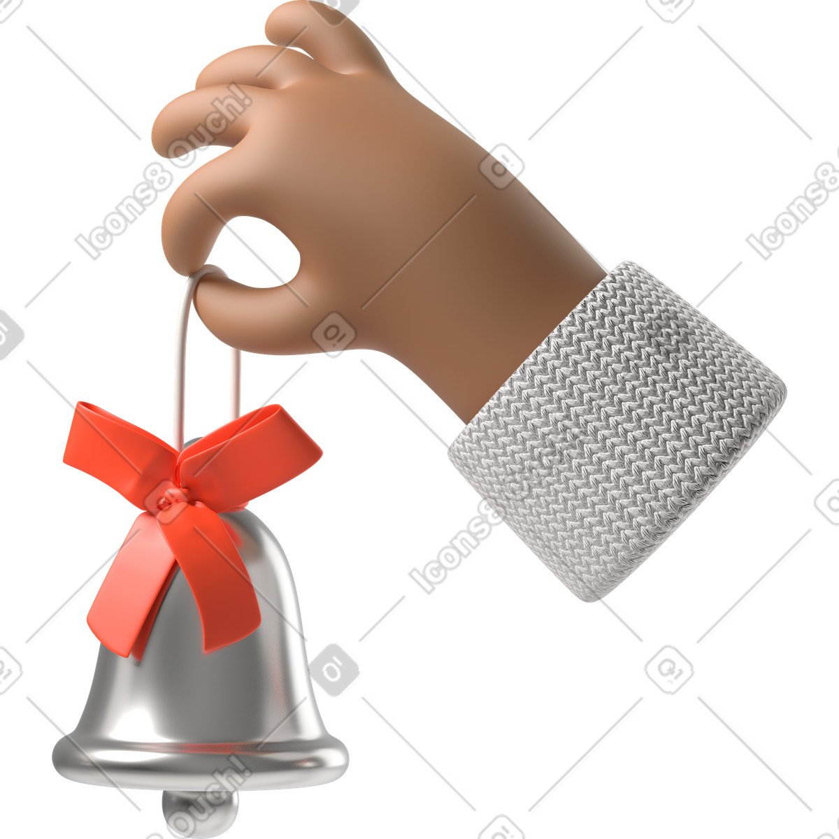 Brown skin hand holding jingle bell illustration in 3D Hands Fun&Wild style download in PNG, SVG