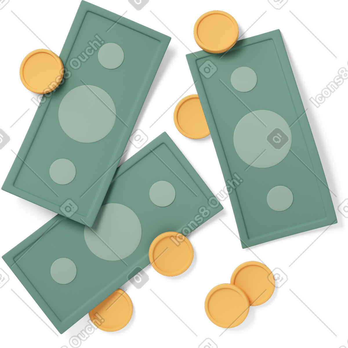Banknotes with coins illustration in PNG, SVG