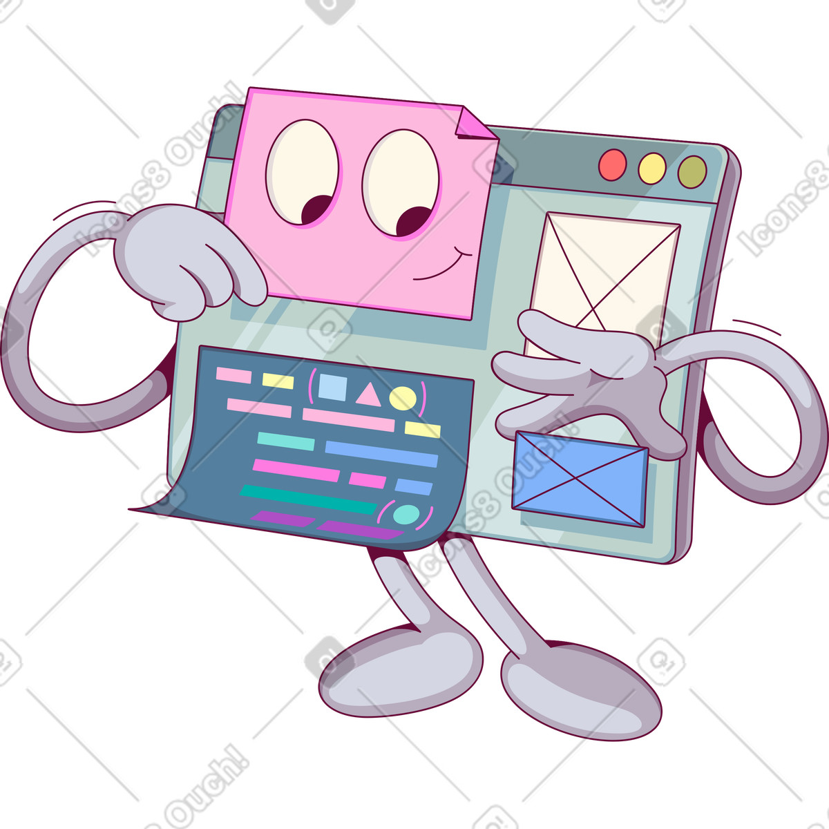Finestra del browser sorridente con elementi di design sito web illustrazione in stile Handy scarica in PNG, SVG