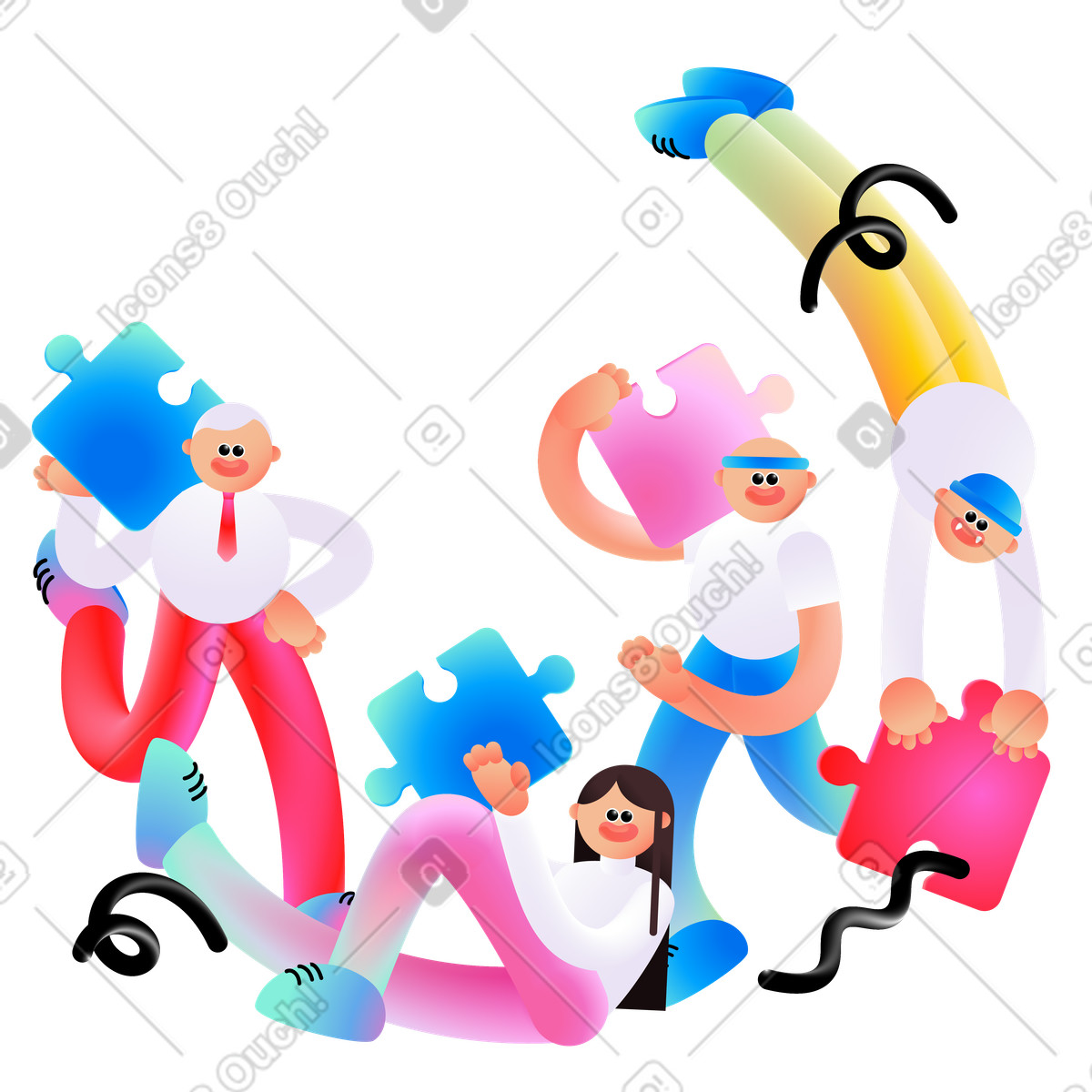 Teamwork of people with puzzle pieces illustration in Puffy style download in PNG, SVG