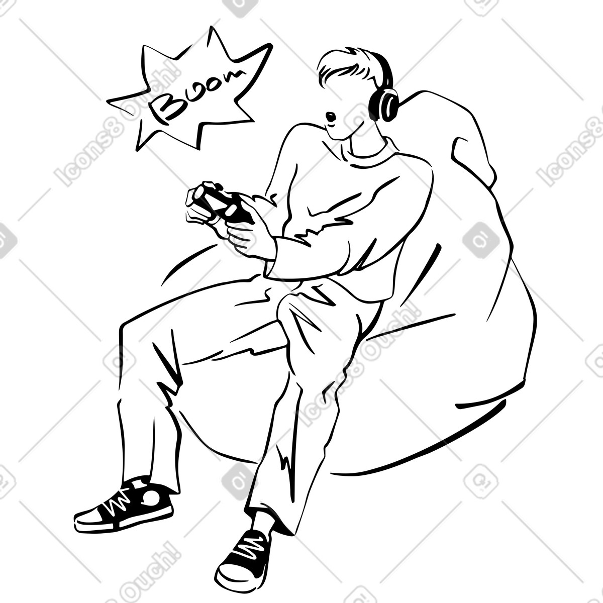 Young man playing video game console illustration in Line style download in PNG, SVG