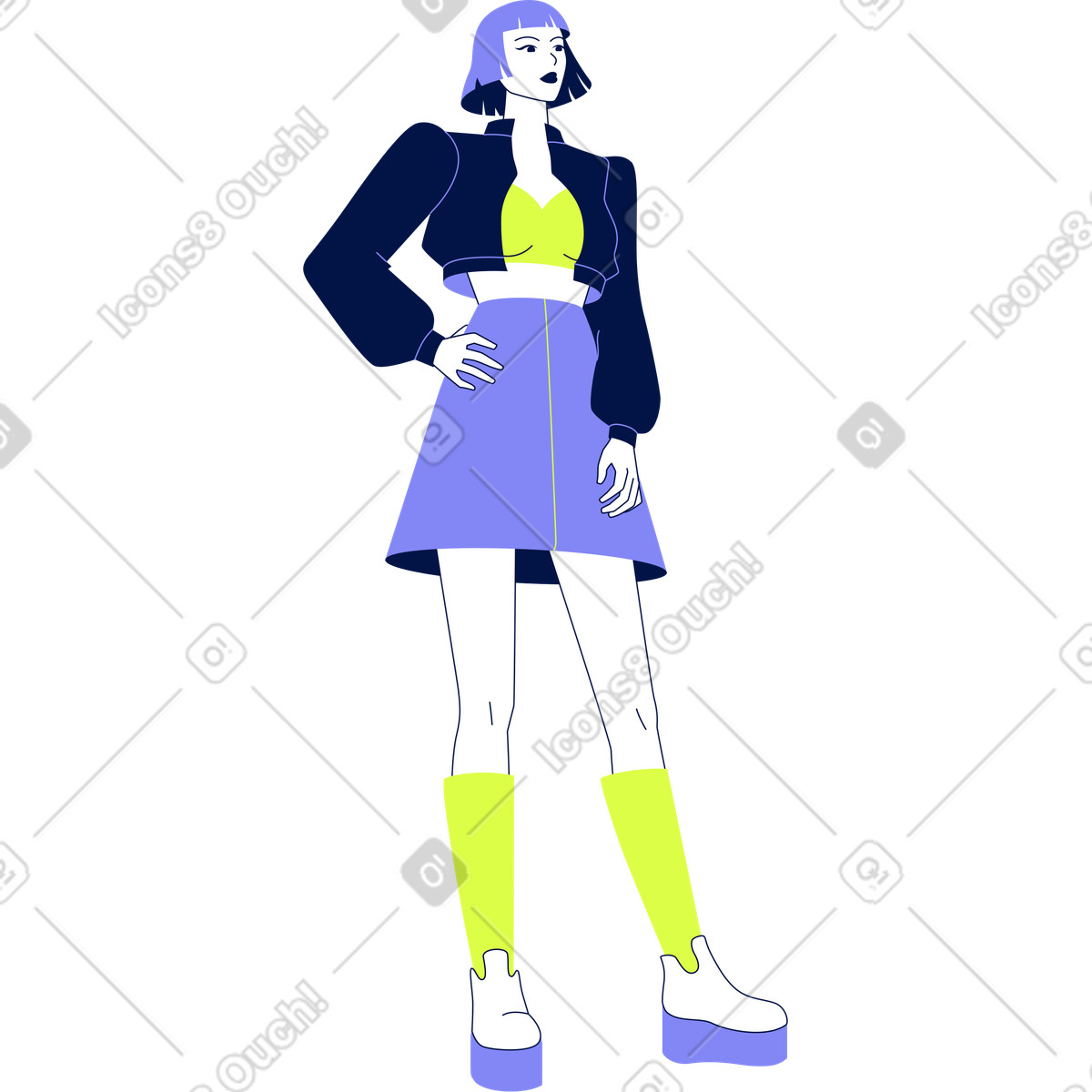 下载 Glow 风格的 站着的年轻女子，手放在腰带上 插画，支持 PNG、SVG 格式