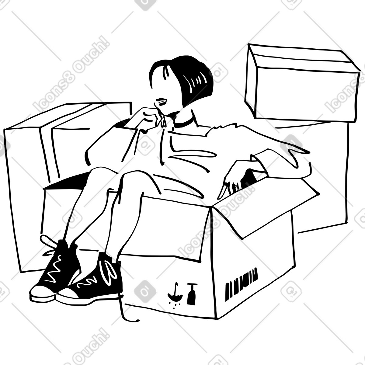 Packing and unpacking, teen girl in box illustration Line style download PNG, SVG