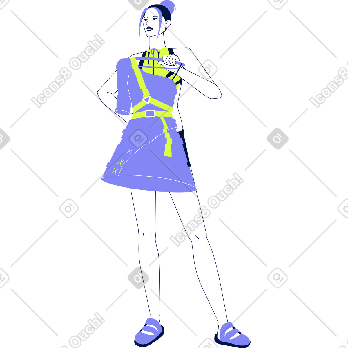 Ilustración Mujer probándose un vestido en estilo Glow a descargar en PNG y SVG