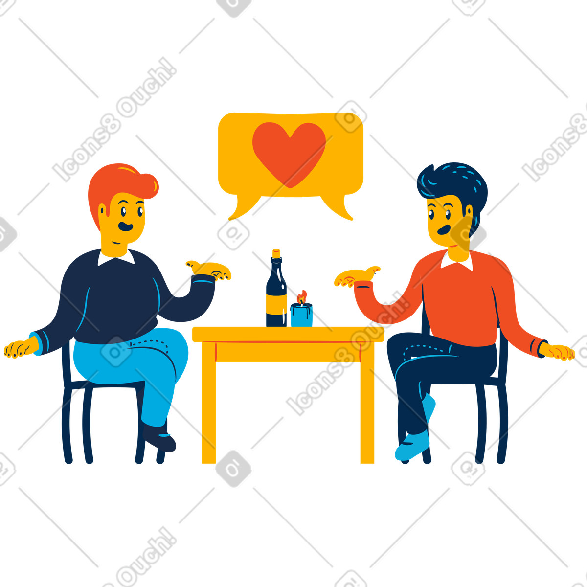 M&auml;nner bei einem romantischen date-Illustration in PNG, SVG