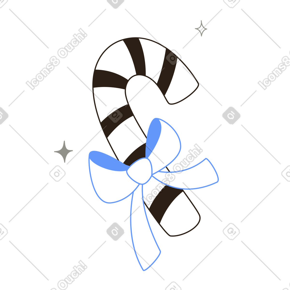 Bastón de caramelo con lazo, dulces festivos y golosinas de invierno. illustration in PNG, SVG