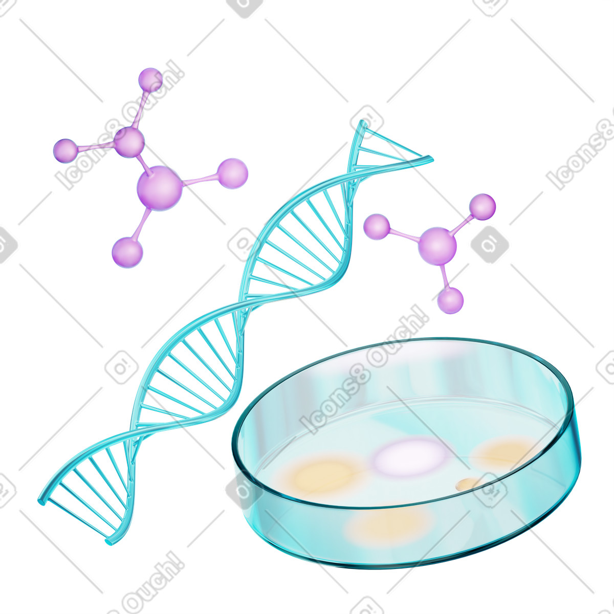 下载 3D Glare 风格的 Dna 测序和培养皿 动画插图，支持 GIF、Lottie （JSON）、AE 格式