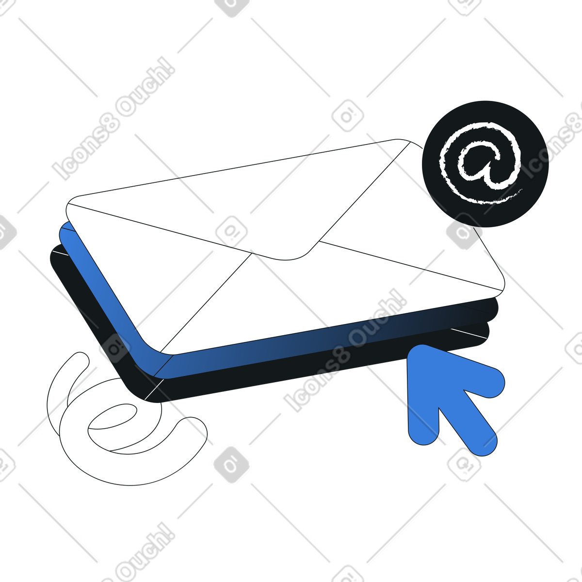 Stack of envelopes with email icon, management and bulk messaging system illustration in Midnight style download in PNG, SVG
