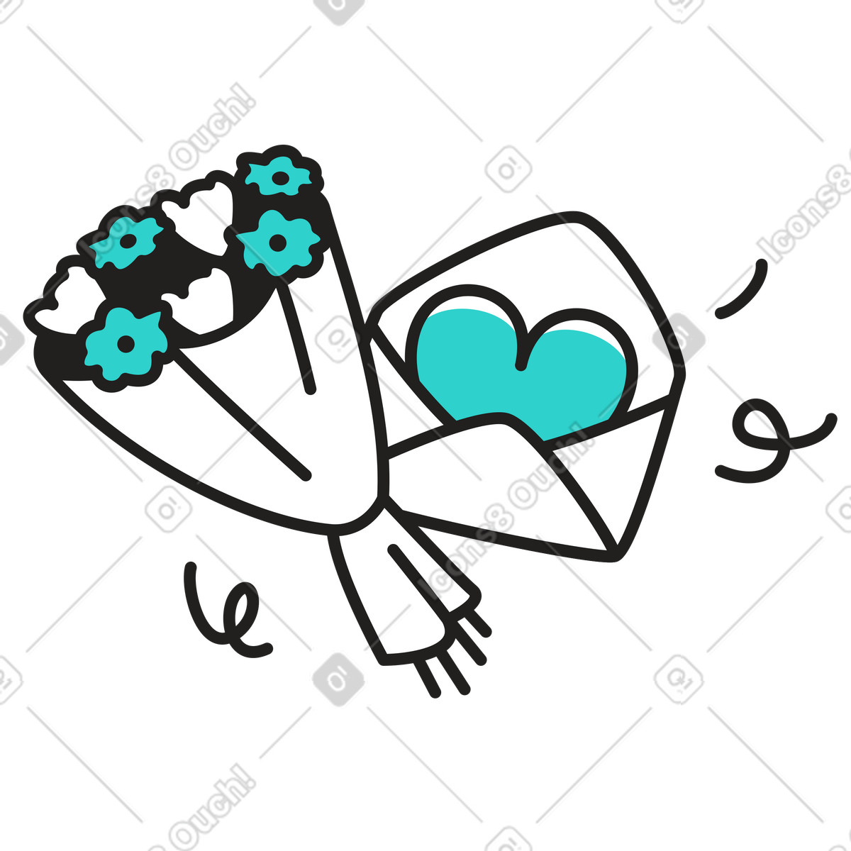 Illustration Un bouquet et une lettre avec coeur dans le style Little à télécharger aux formats PNG, SVG