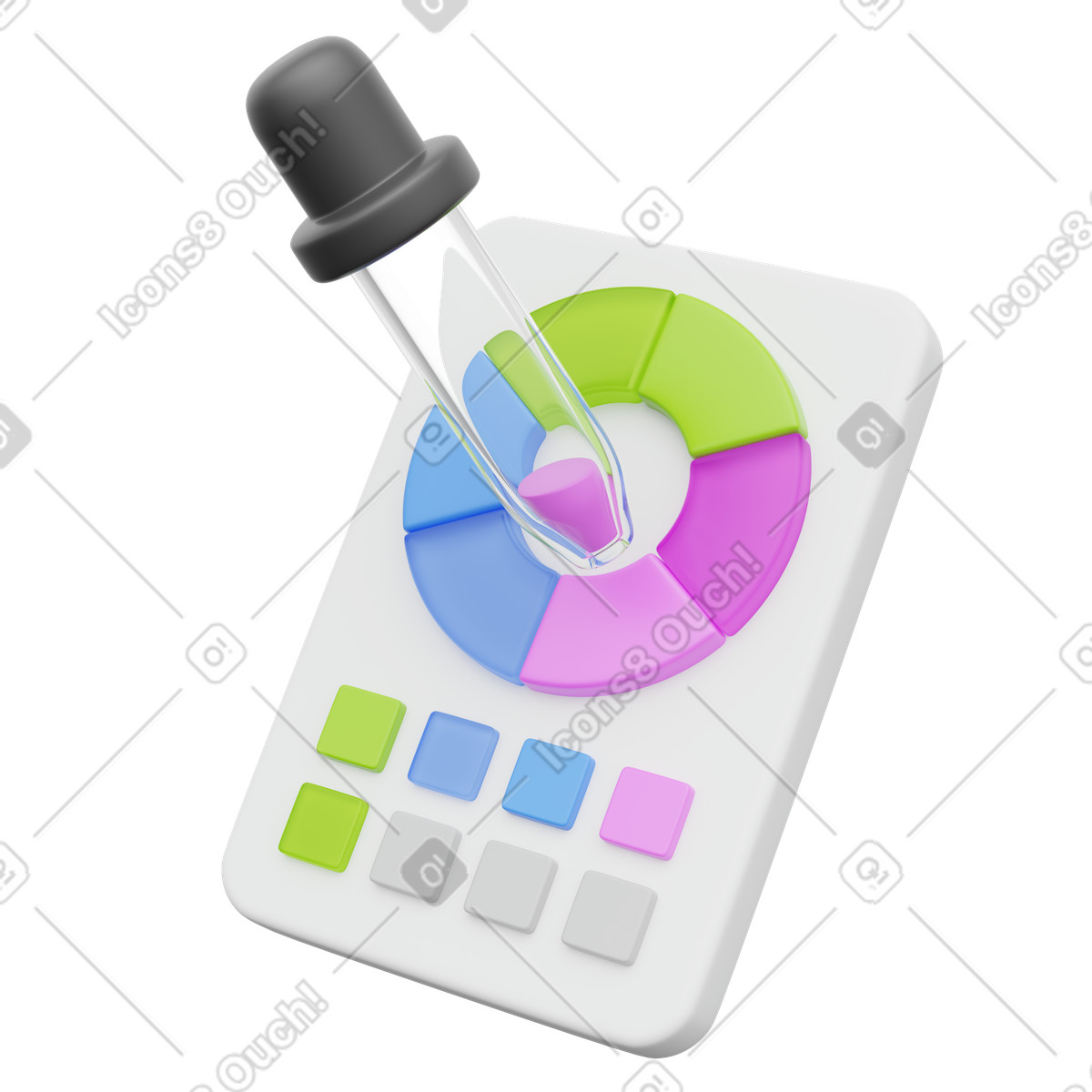 Eyedropper tool selecting color on digital palette interface for designers-Illustration im 3D Playful-Stil als Download in PNG, SVG