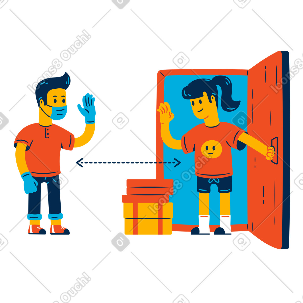 下载 Flame 风格的 保持社交距离和非接触式配送 插画，支持 PNG、SVG 格式