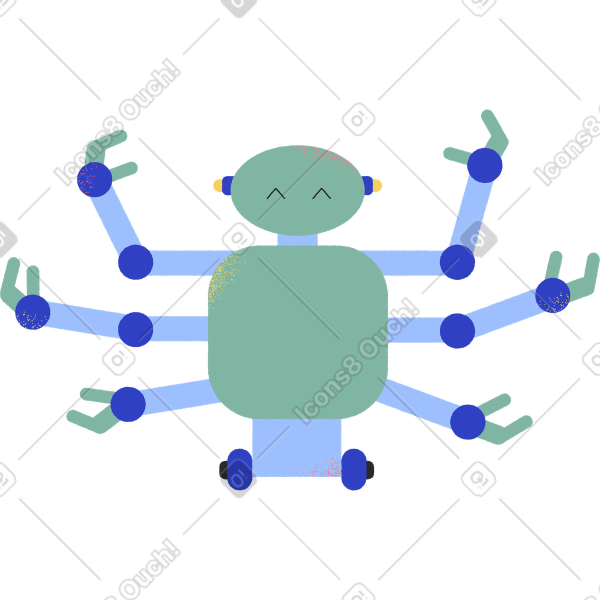 Green robot with six arms illustration in Pablo style download in PNG, SVG
