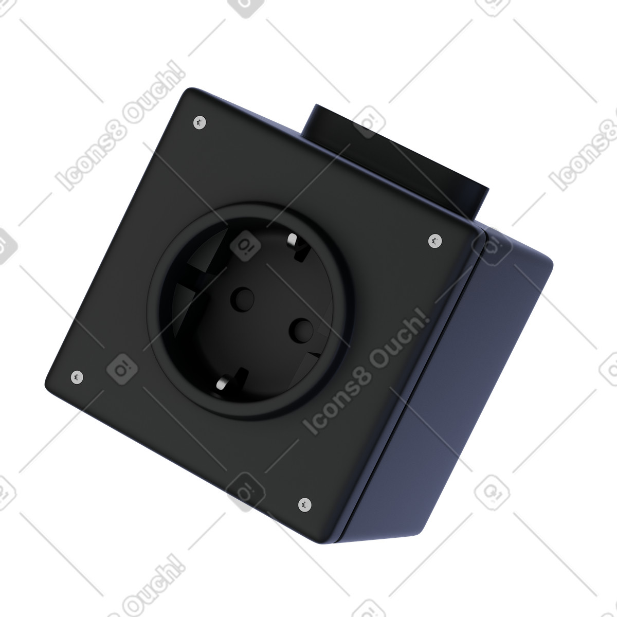 Black schuko power strip cube, Extension socket block, Electrical outlet render illustrazione in stile 3D Product scarica in PNG, SVG