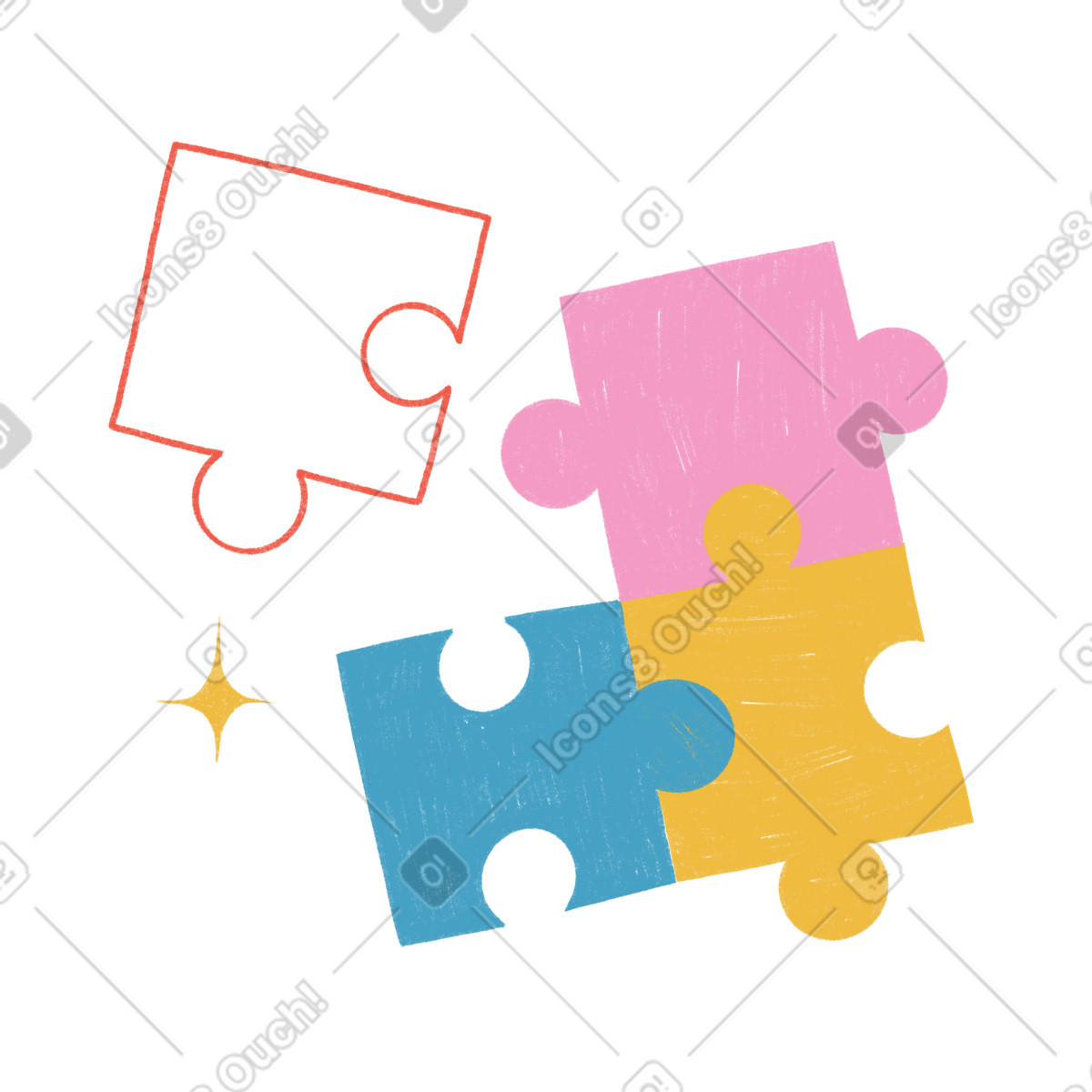 Иллюстрация White piece detached from whole puzzle в стиле Tutti — скачать в форматах PNG, SVG