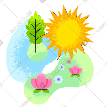 Sunny summer landscape with lake PNG, SVG
