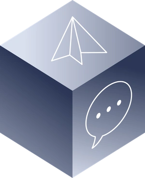 Cube with icons, message, chat PNG, SVG