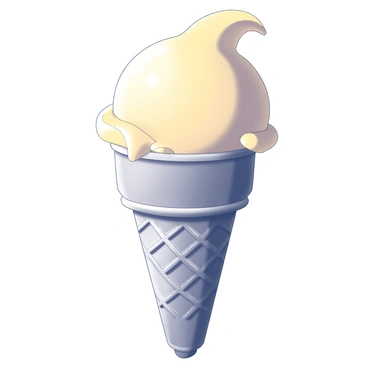 A scoop of "mango ice cream" sits atop a "waffle cone" with a textured surface. The cone is intricately designed with a crisscross pattern. The ice cream is rounded and smooth, appearing creamy and rich in texture. The background is minimal, directing focus to the cone and ice cream. The scene captures the essence of a cold treat on a warm day.