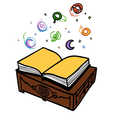 An ancient spellbook resting on an ornate wooden table, its leather cover aged and embossed with intricate designs. The pages of the spellbook are open, glowing with a soft, ethereal light that illuminates the surrounding area. Above the pages, various magical symbols and runes are hovering in the air, shimmering with a vibrant array of colors. Each symbol displays a unique design, swirling gently as if alive with magic. The background features faint shadows of mystical artifacts, suggesting a hidden world of enchantment.