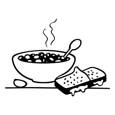 A bowl of chili filled with beans and chunks of meat is placed on a wooden table. Steam rises from the bowl, creating a warm atmosphere. Next to the bowl, there is a grilled cheese sandwich, golden brown and slightly oozing with melted cheese. The sandwich is cut in half, revealing the gooey filling. A small spoon rests beside the bowl, and a sprinkle of herbs is visible on top of the chili.