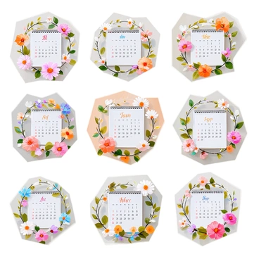 An art nouveau style calendar with flowing lines and floral motifs for each month