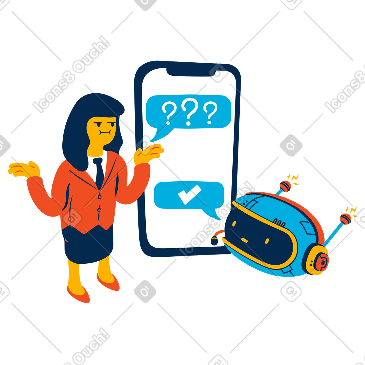 Support chatbot solving customer's problem illustration in PNG, SVG