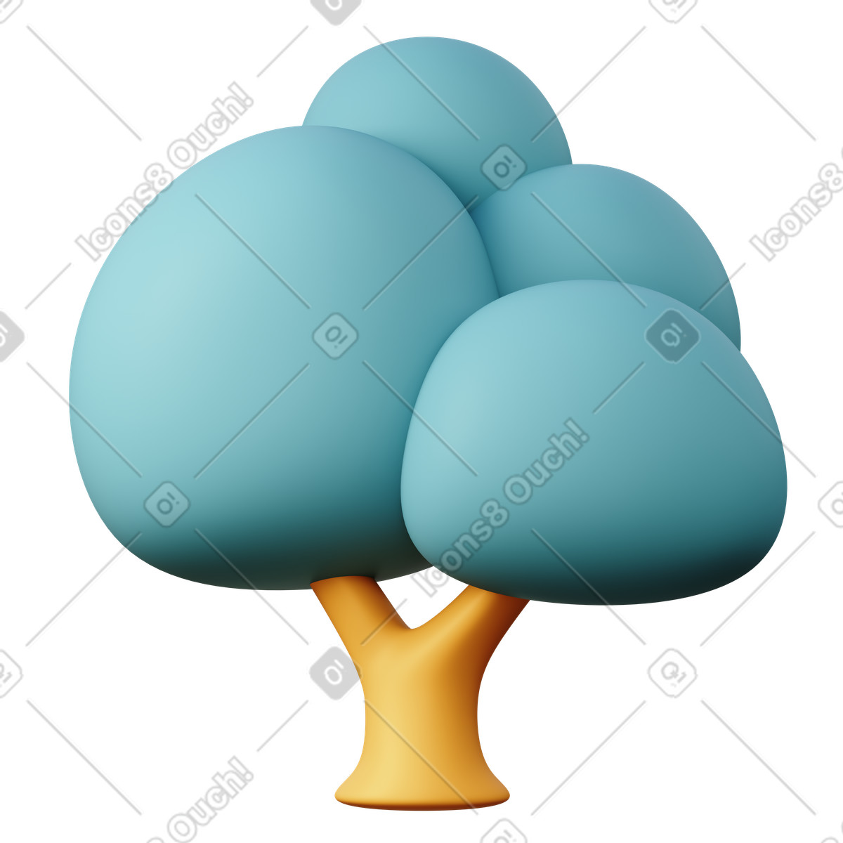 Oak tree with turquoise foliage illustration in 3D Sugary style download in PNG, SVG