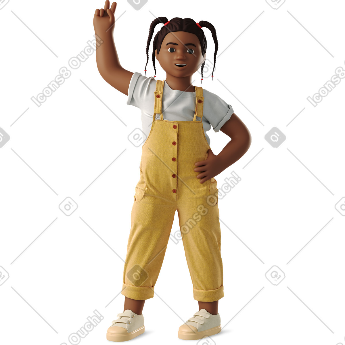 下载 3D Business 风格的 显示胜利手的小女孩 插画，支持 PNG、SVG 格式