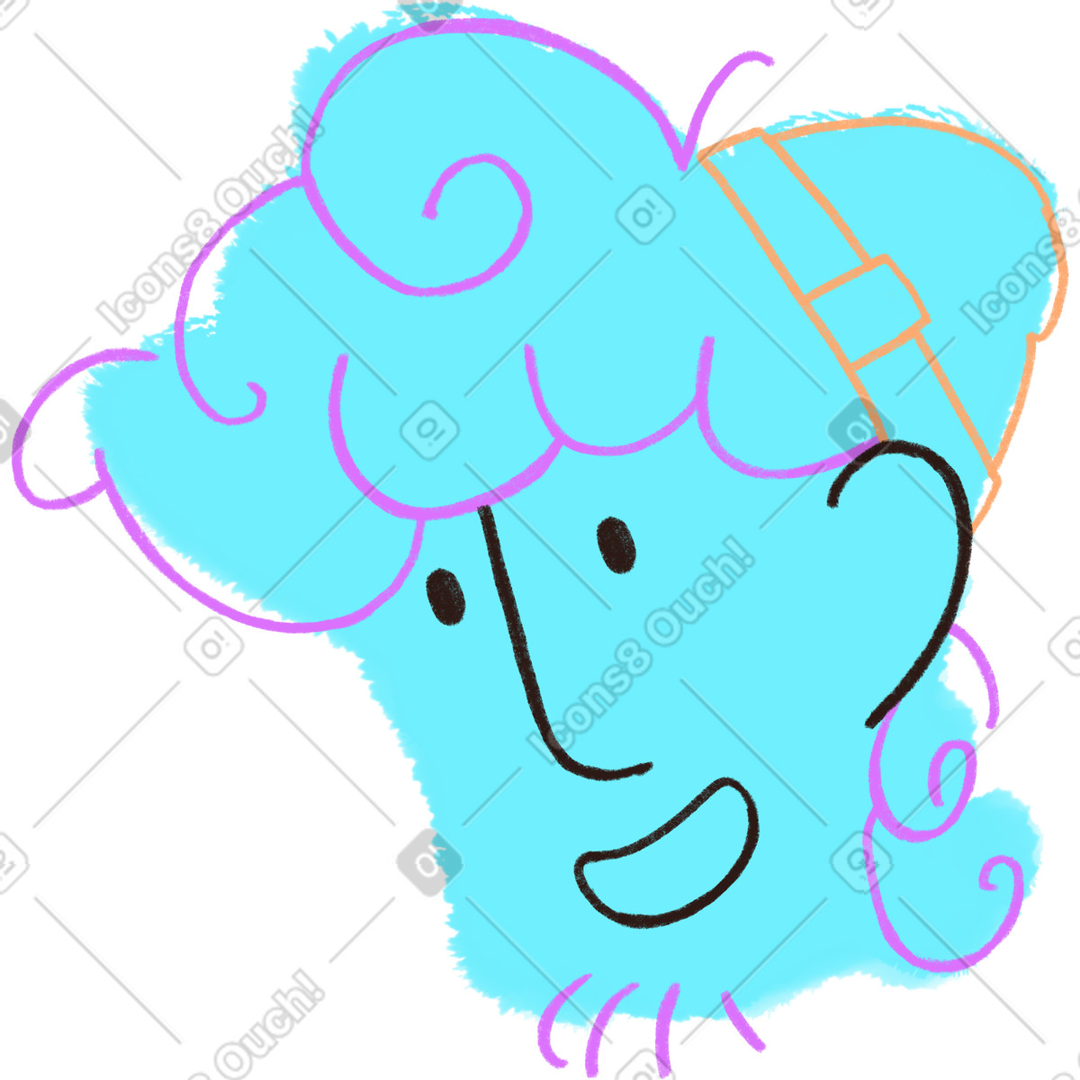 Curly haired man in a hat illustration Blobby style download PNG, SVG
