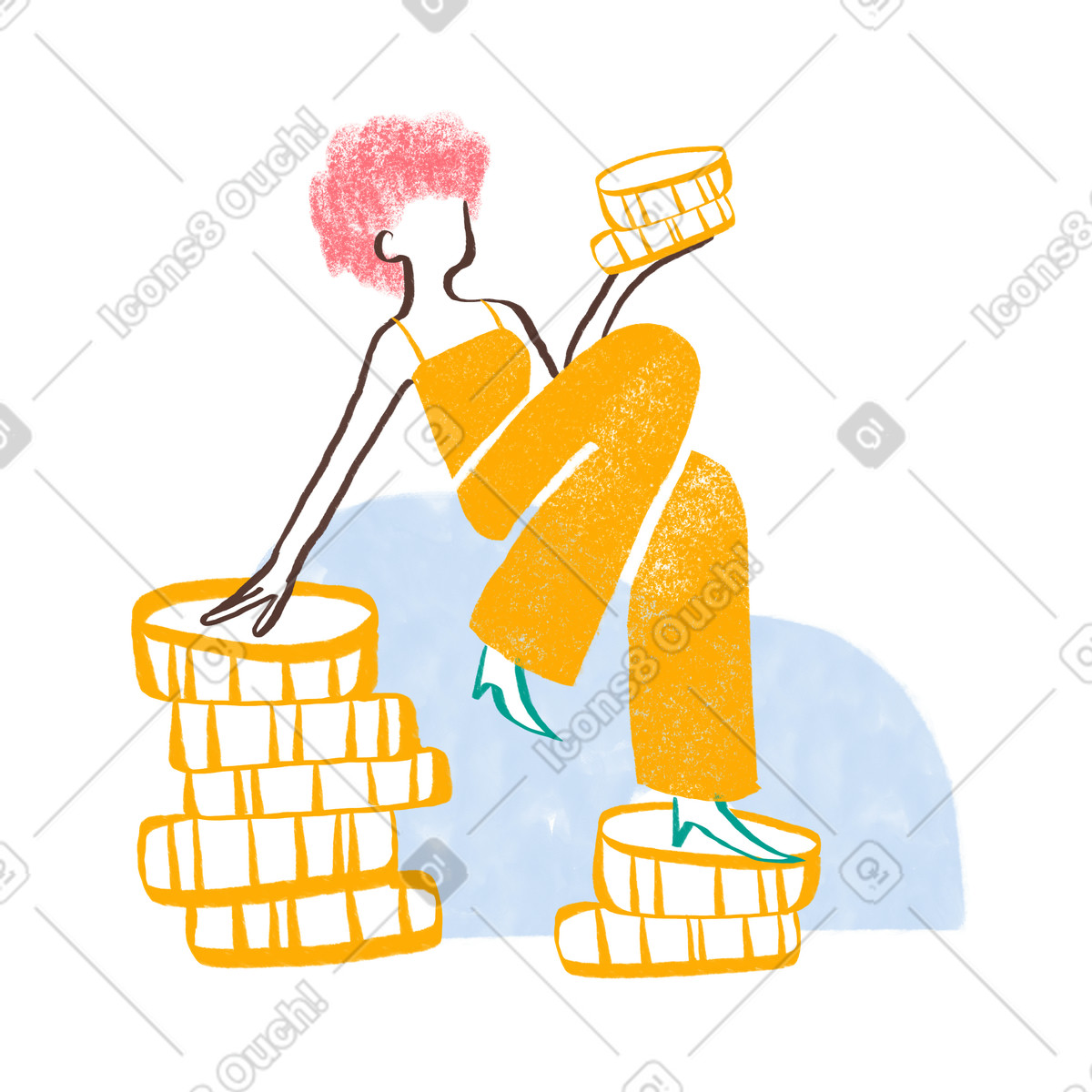 下载 Company 风格的 坐在一堆钱上的女人 插画，支持 PNG、SVG 格式