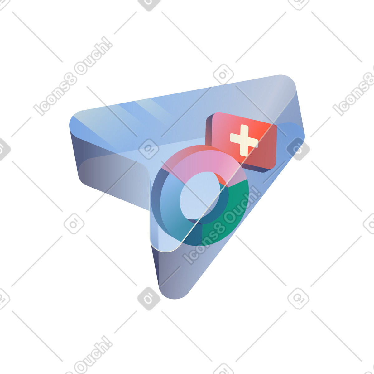 Arrow showing business growth with colorful donut chart and metrics illustration in Beam style download in PNG, SVG