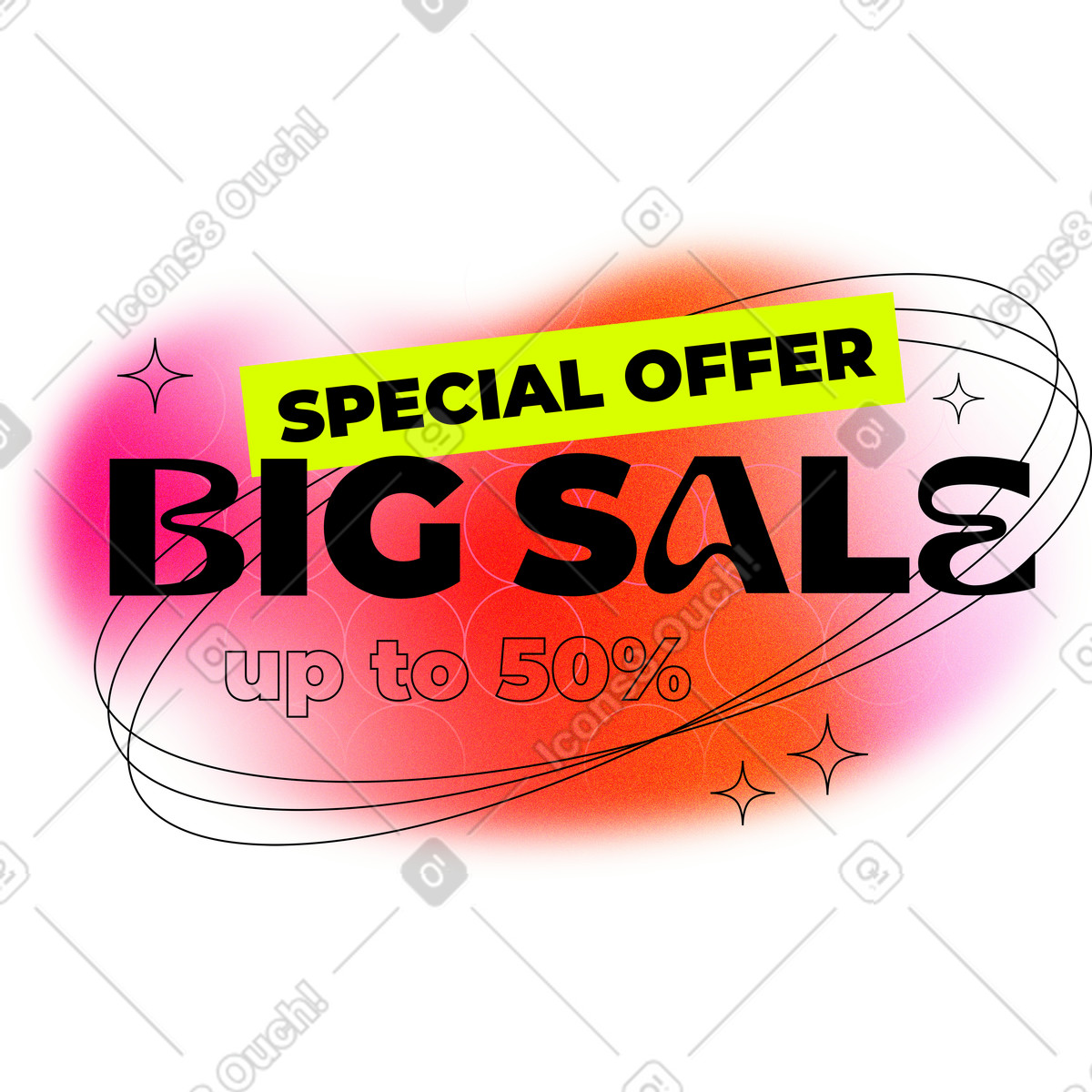 Ilustración Text special offer big sale up to % with stars and grainy texture en estilo Typography a descargar en PNG y SVG