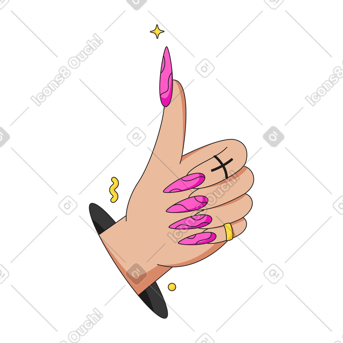 Ilustração de Mão feminina com gesto de polegar para cima em PNG e SVG