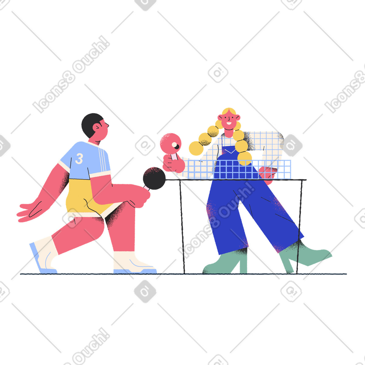 Playing ping-pong illustration featuring clipart graphics related to tennis