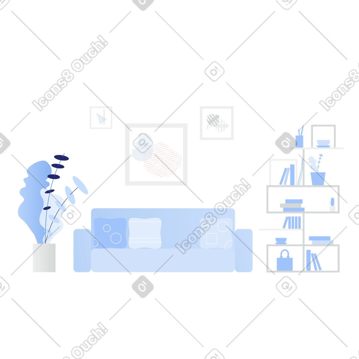 Interno del soggiorno illustrazione in stile Clip scarica in PNG, SVG