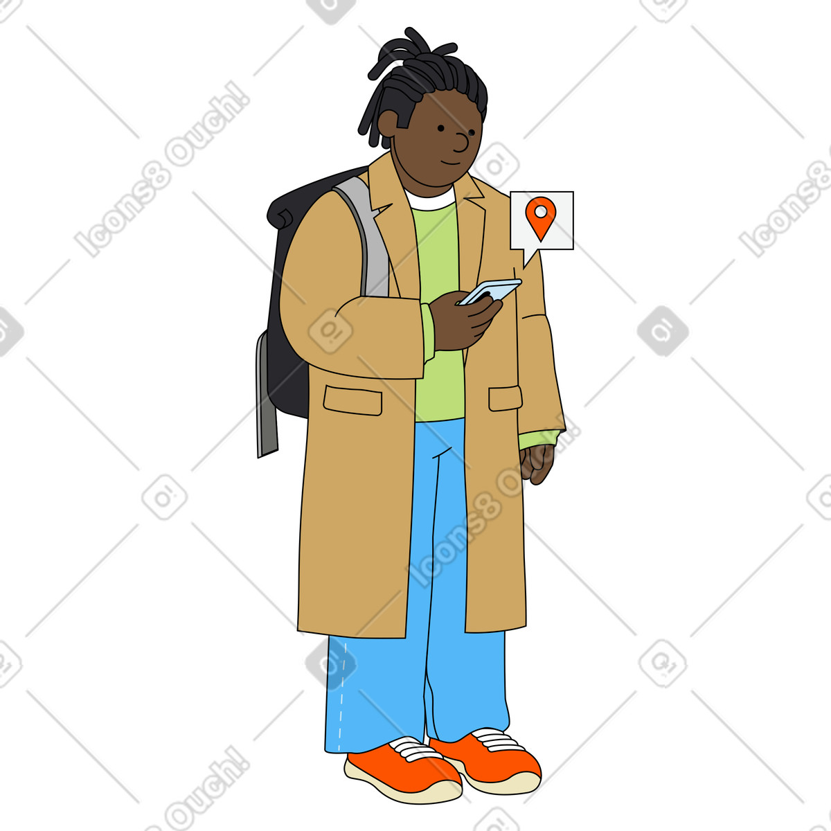 Geolokalisierung prüfen und route auf dem smartphone finden-Illustration im Kindy-Stil als Download in PNG, SVG