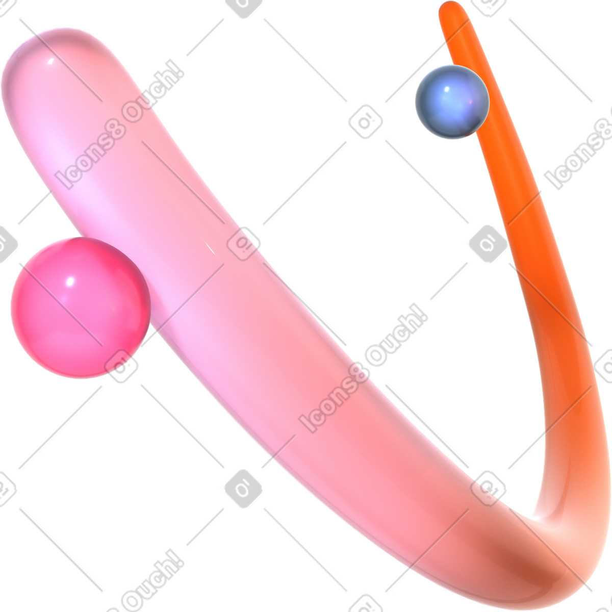 Bent shape and two glass balls illustration in 3D Glassy style download in PNG, SVG