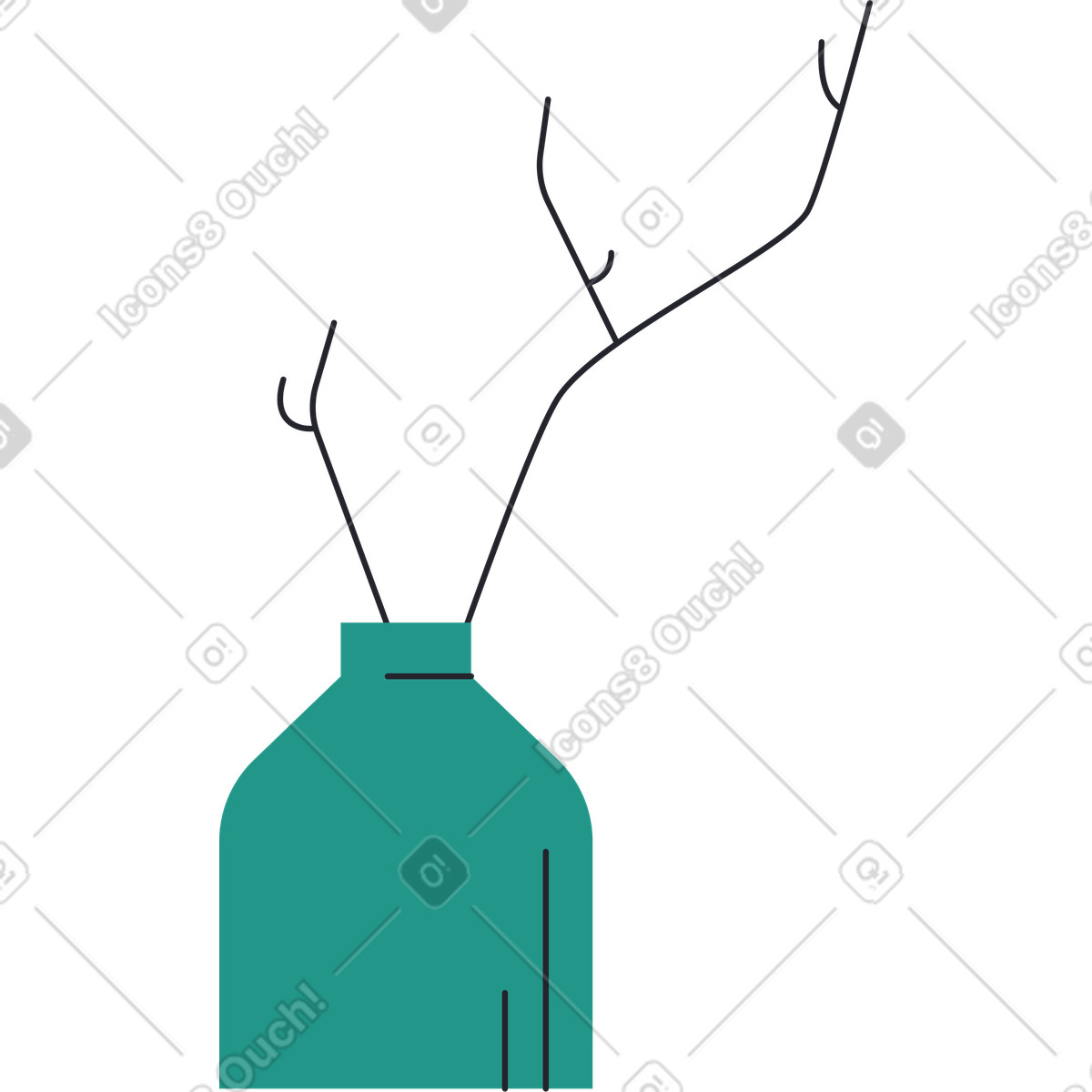 Green vase with two branches illustration in Boba style download in PNG, SVG