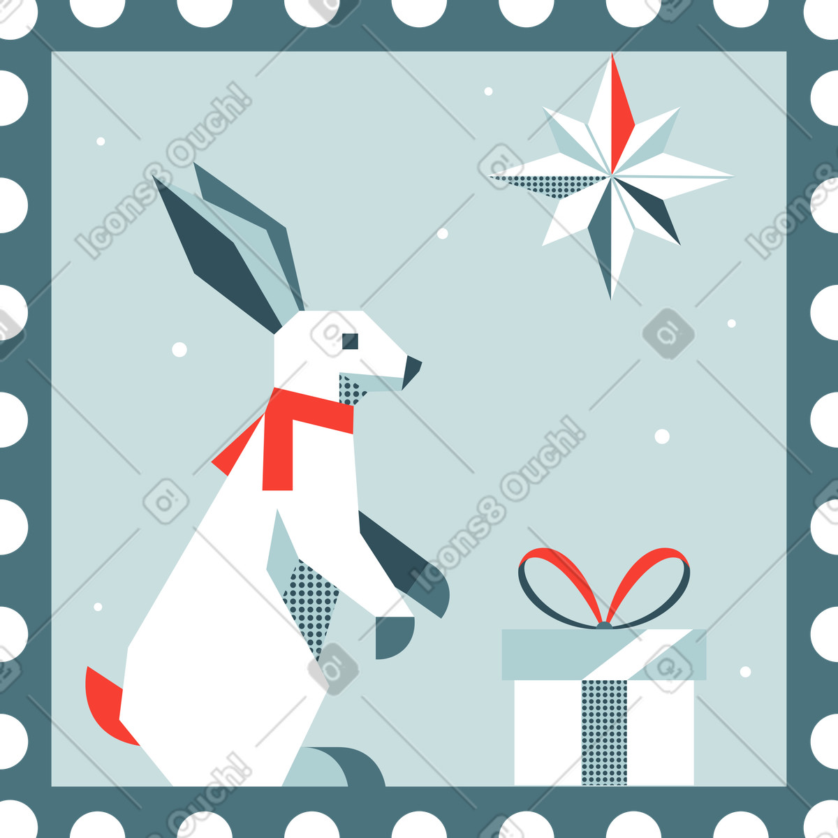 Postage stamp rabbit illustration in Nordic style download in PNG, SVG