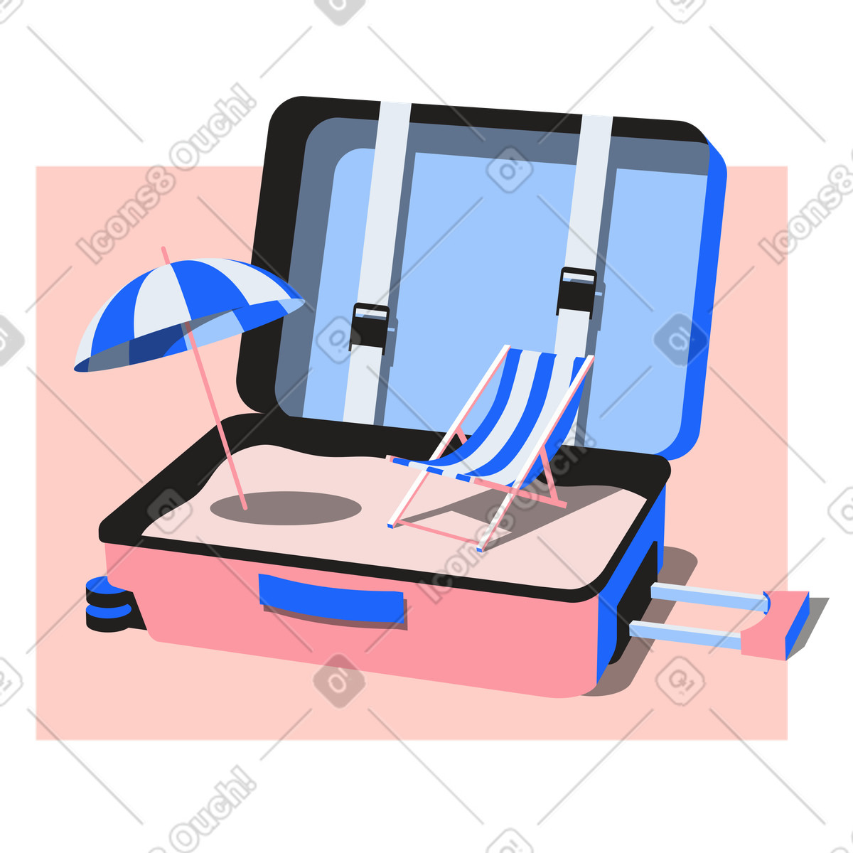 Иллюстрация Отпуск, пляж внутри чемодана  в PNG и SVG