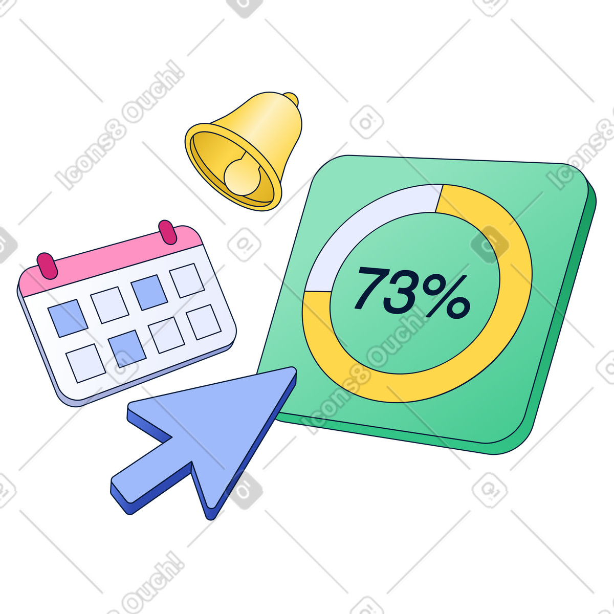 Progress tracking and calendar notifications illustration in PNG, SVG