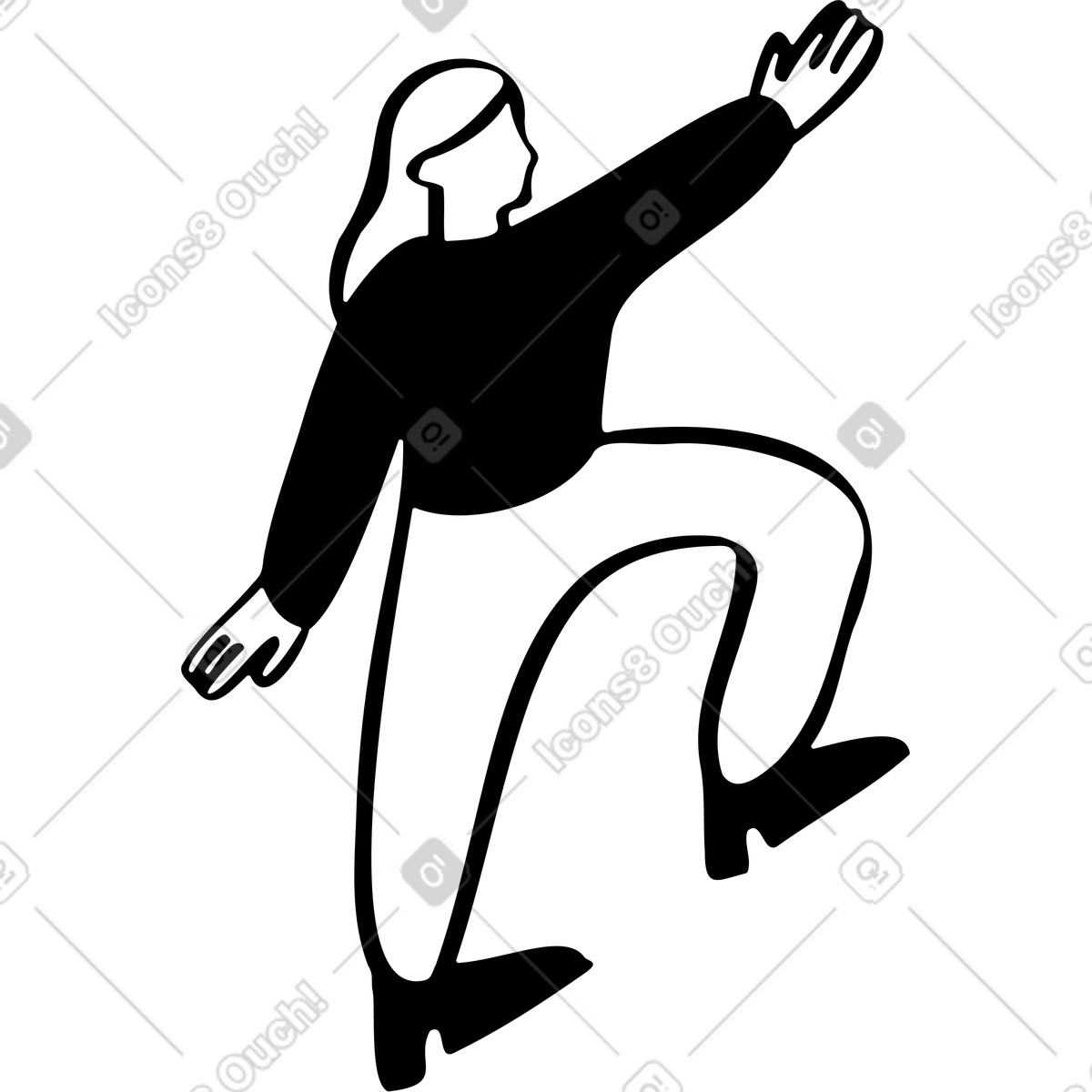 Ilustración Mujer de pie con la mano extendida en estilo Journal a descargar en PNG y SVG