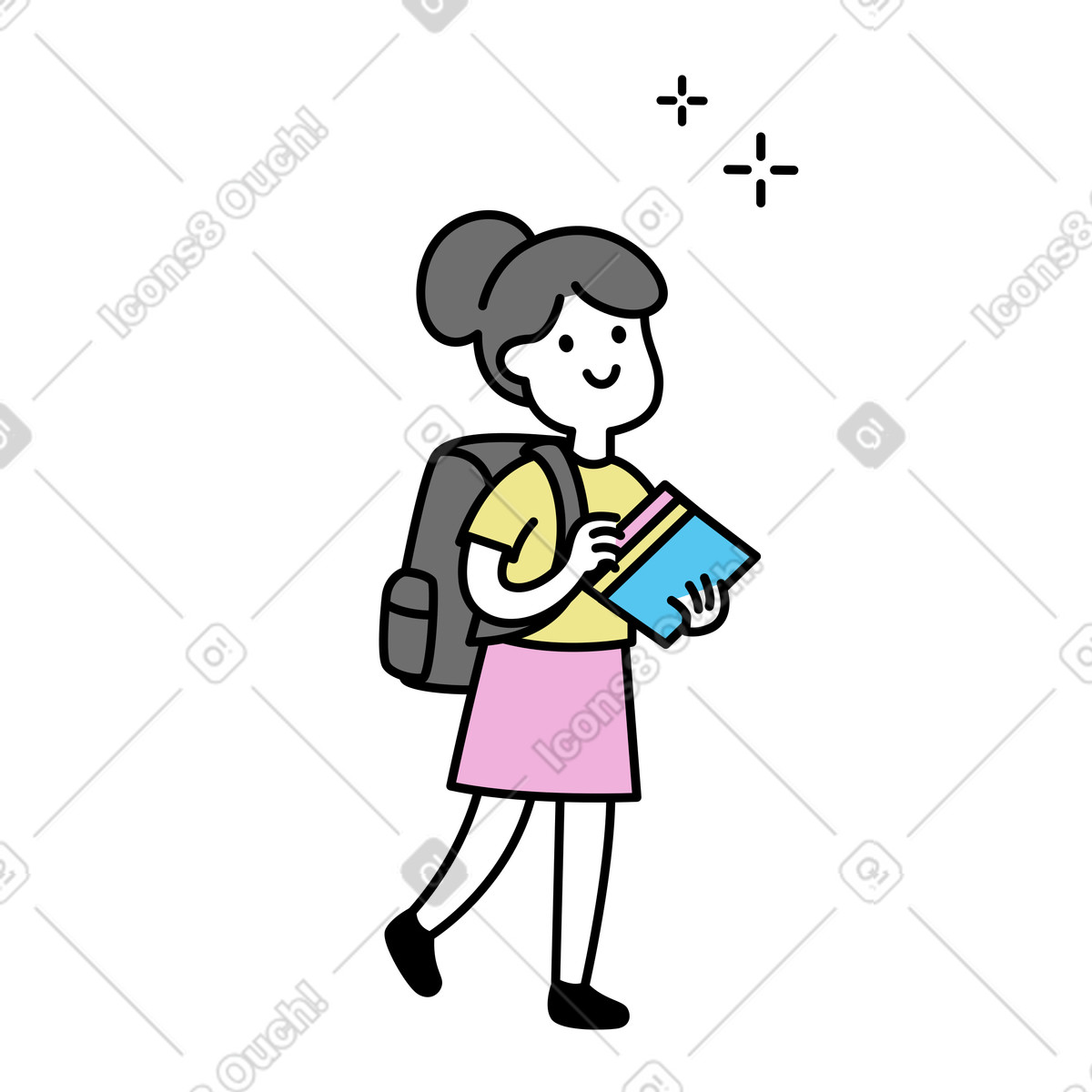 Studente felice con zaino e libri illustrazione in stile Mochi scarica in PNG, SVG