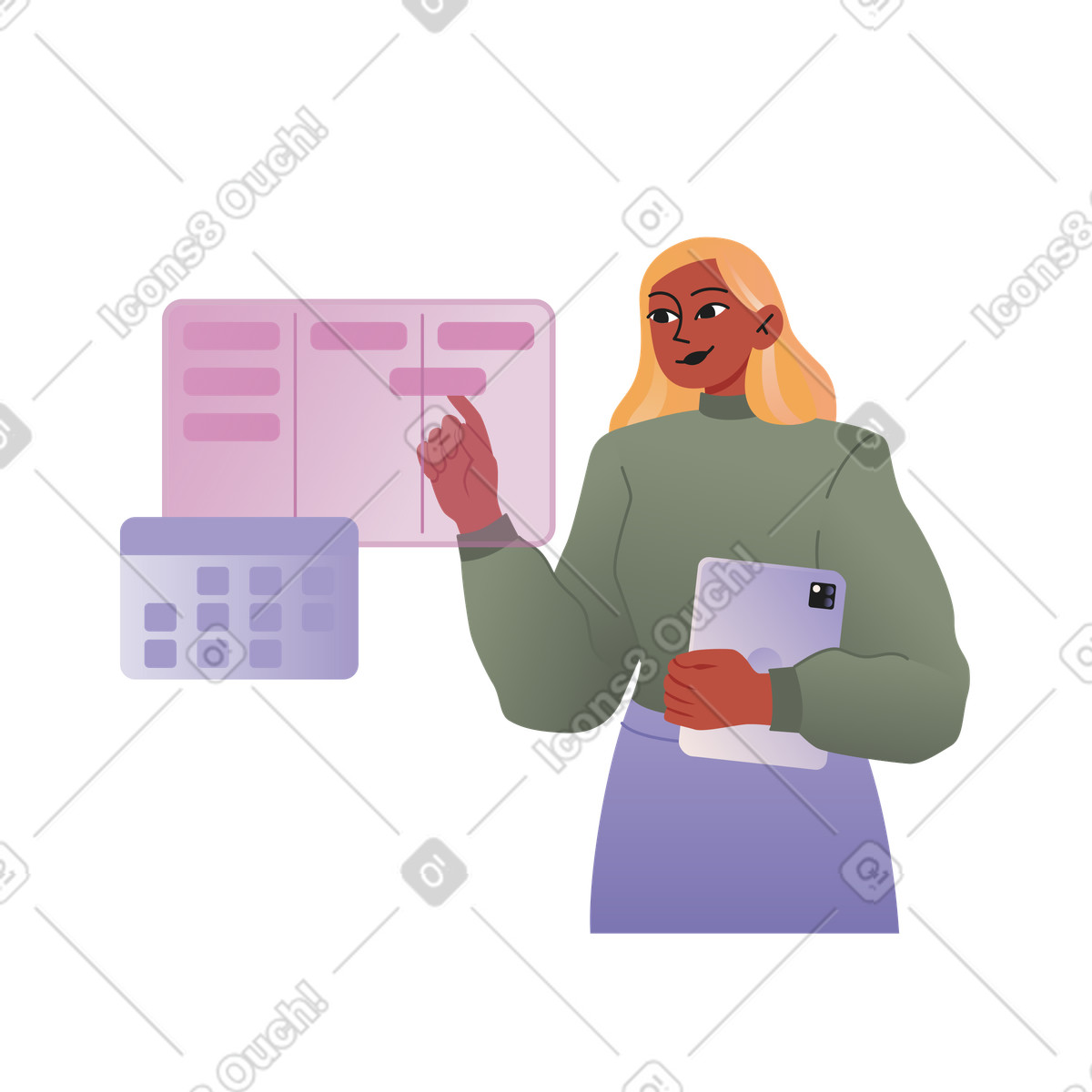 Planning work and time management illustration in Coworking style download in PNG, SVG